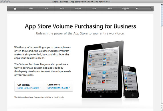 「App Store Volume Purchase Program for Business」のWebサイト 「App Store Volume Purchase Program for Business」のWebサイト