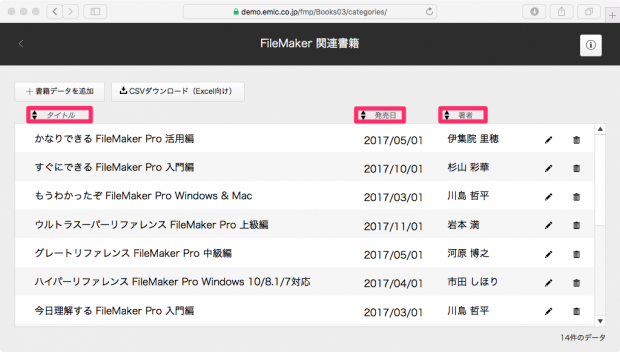 ラベルをクリックするとポータル行のソートを実行できる(Webアプリの画面)
